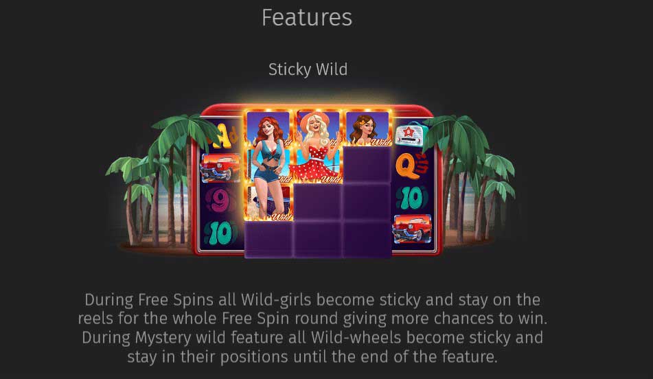 Hit The Route slot game features, sticky wild